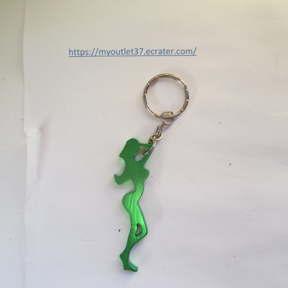 Green Woman Silhouette Metal Keychain - Key Chain - Brand New